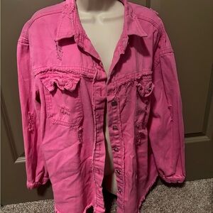 Distressed Pink Denim Jacket